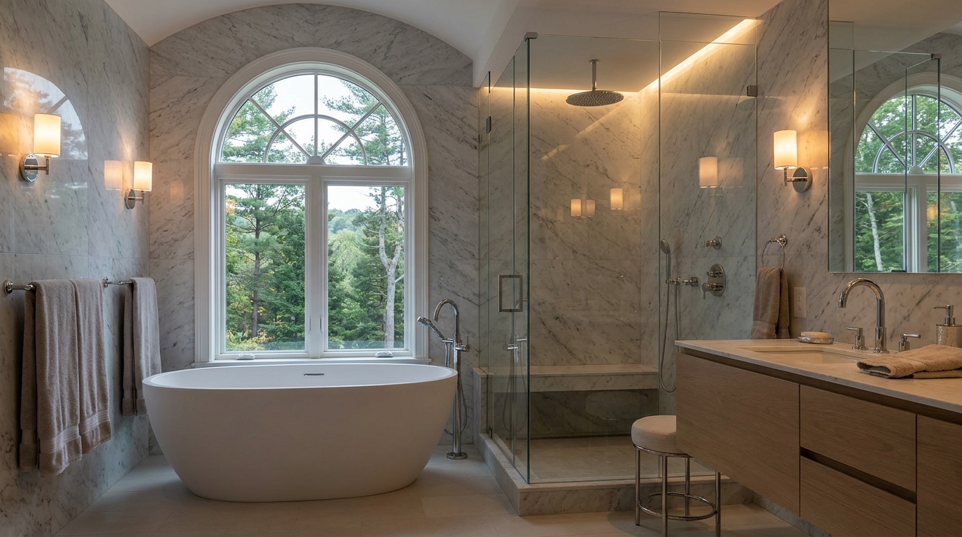 Spa master bathroom Wellesley MA